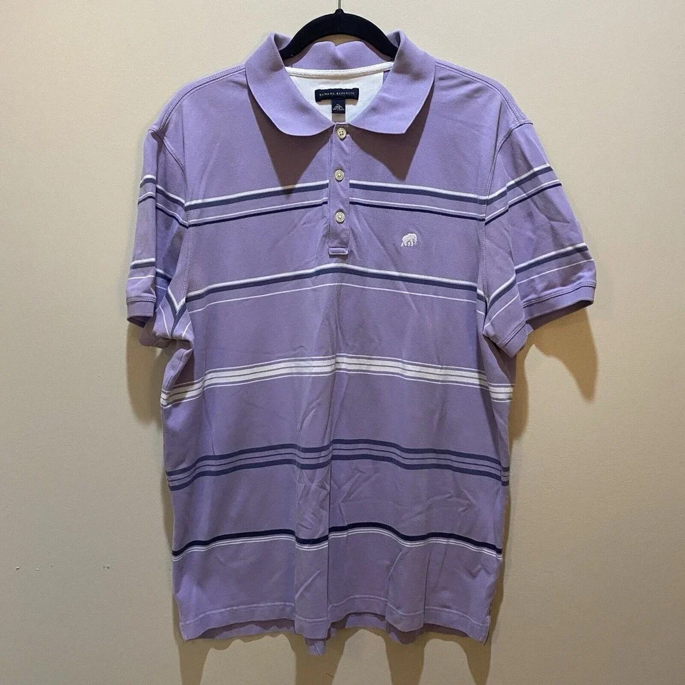 Banana Republic Mens Short Sleeve Polo Purple‎ Size XL Elephant Logo  Spring